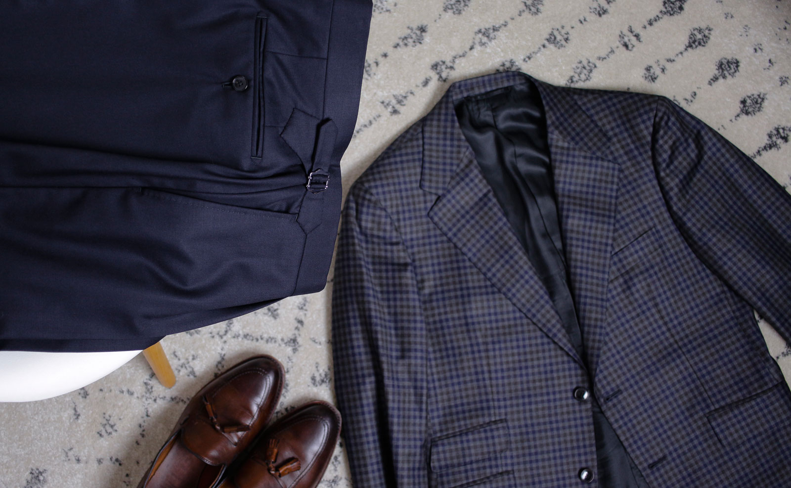 flatlay of jacket and trousers - Custom Showdown: Unboxing the Alan David Custom Jacket and Trousers