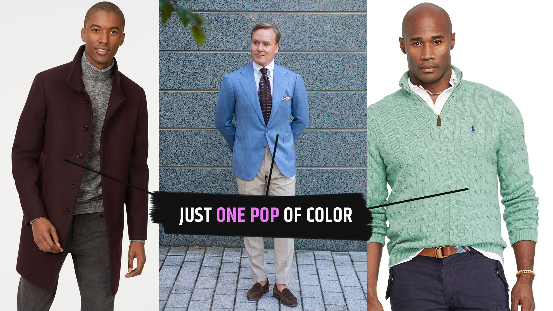 one pop of color with menswear neturals