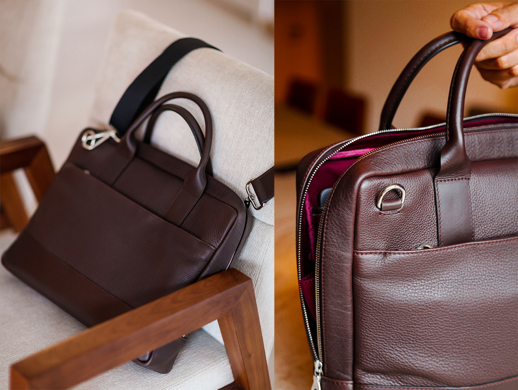 ledaveed leather briefcase - bag strap and sides