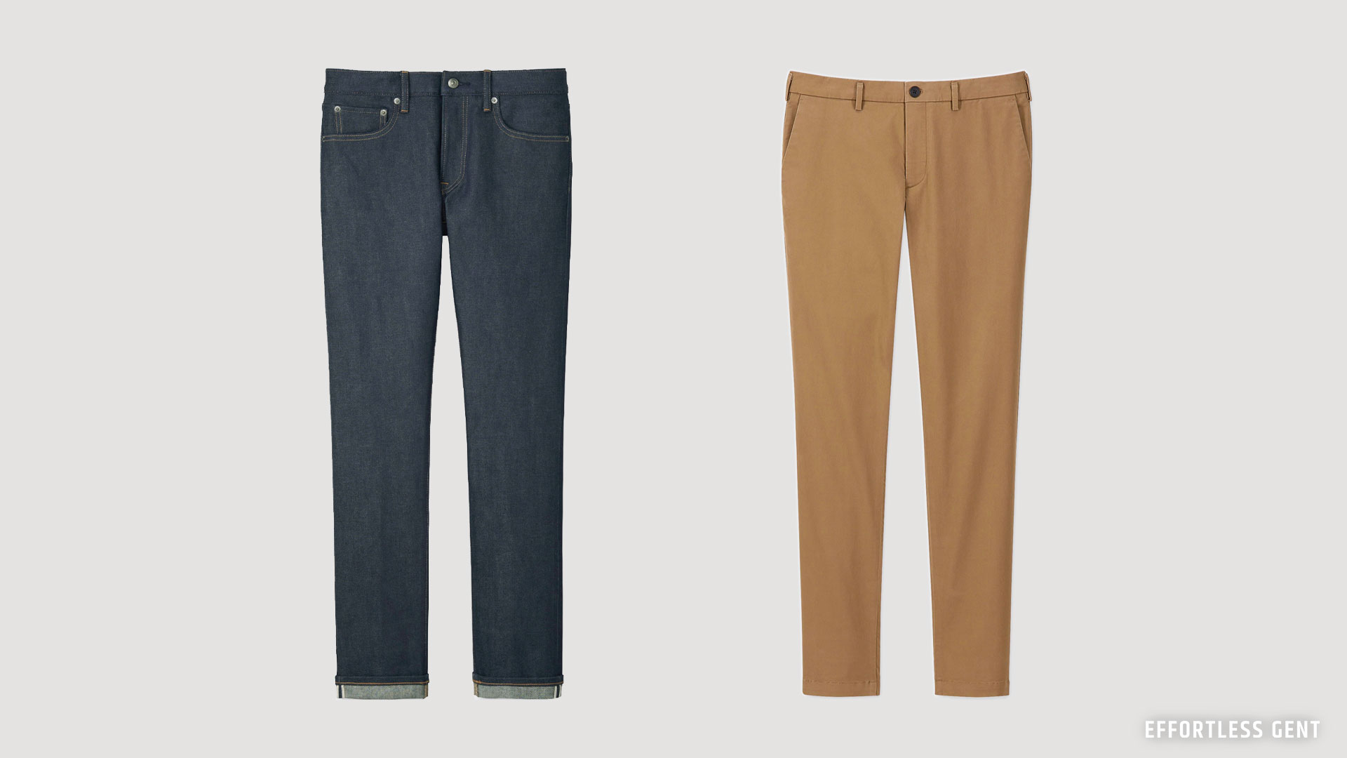 example of denim and chinos that are perfect for a man's minimal lean wardrobe