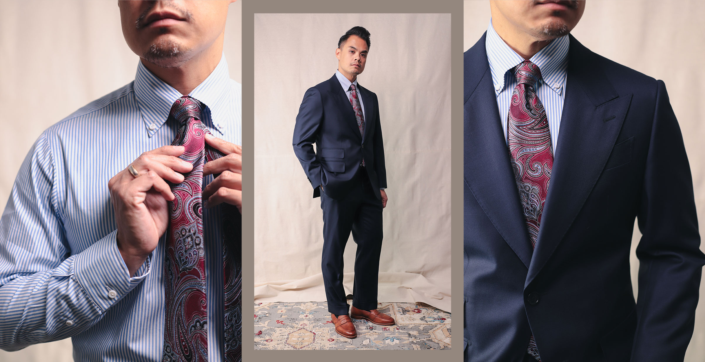 Spier & Mackay Guabello suit shirt and tie details