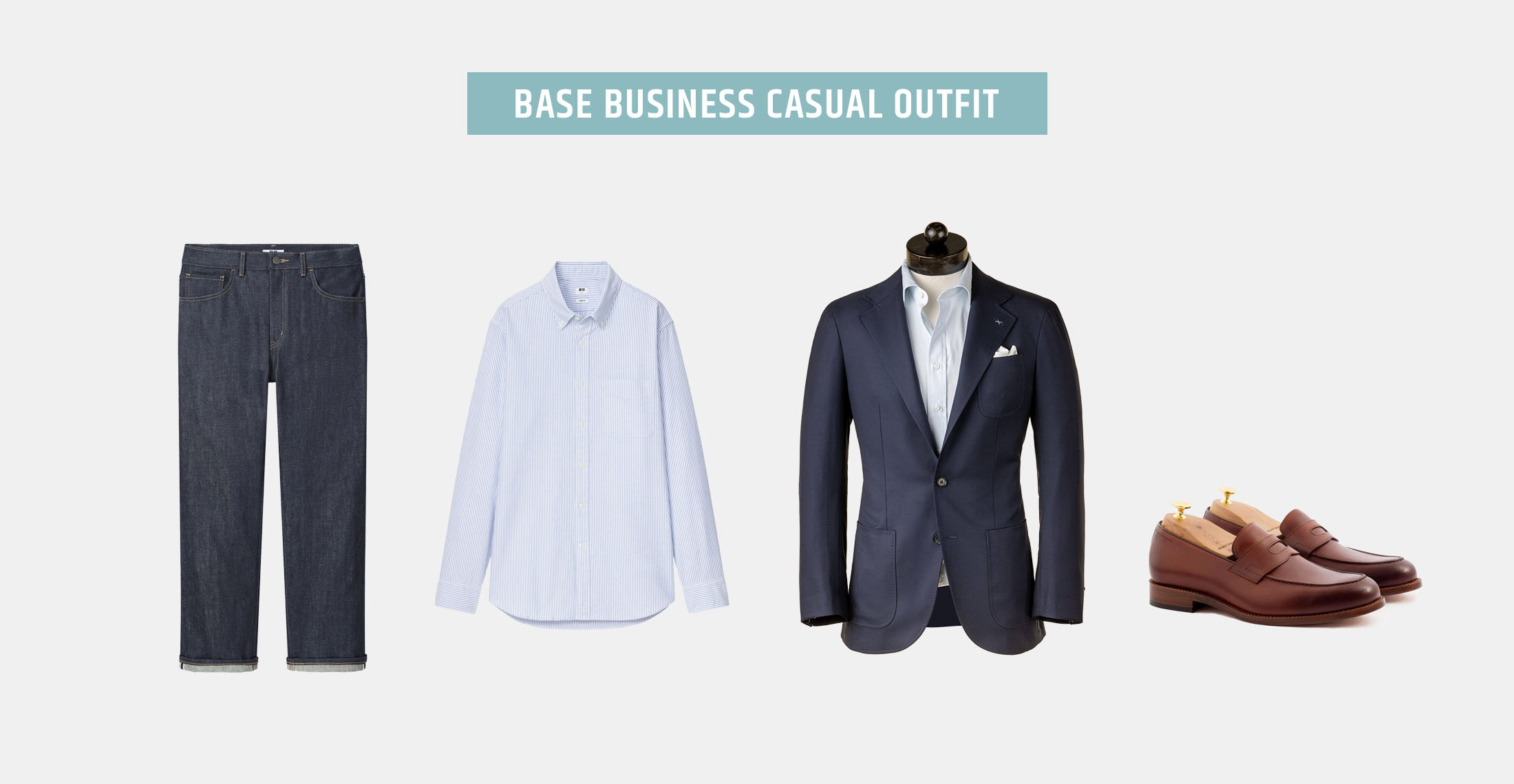 flat lay of standard business casual outfit