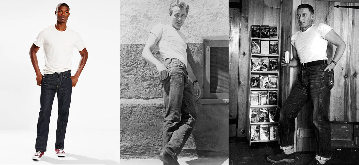 three examples of denim fits that are the same from modern day and 1950s