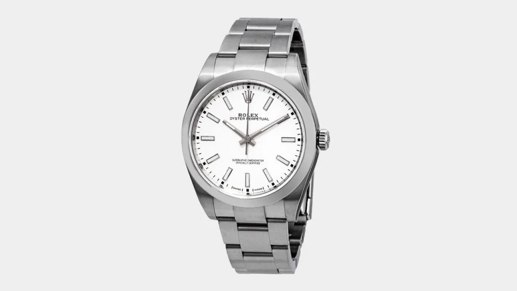 rolex oyster perpetual steel watch with white dial