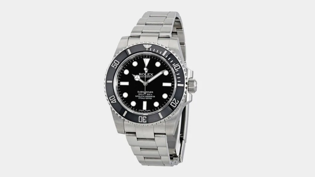 rolex submariner with black dial and steel case and bracelet
