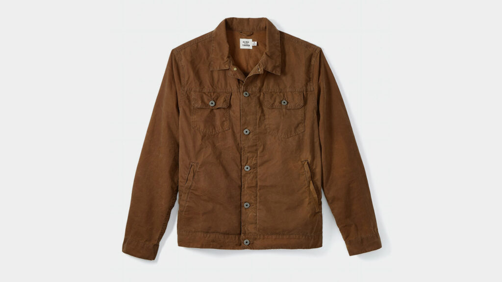 review of flint and tinder tobacco brown waxed trucker jacket