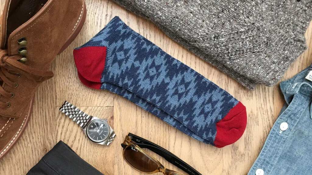 how to organize socks - native print blue and red wool socks