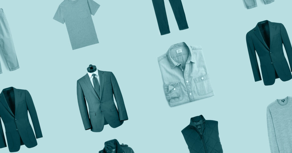 grid of clothes on blue background