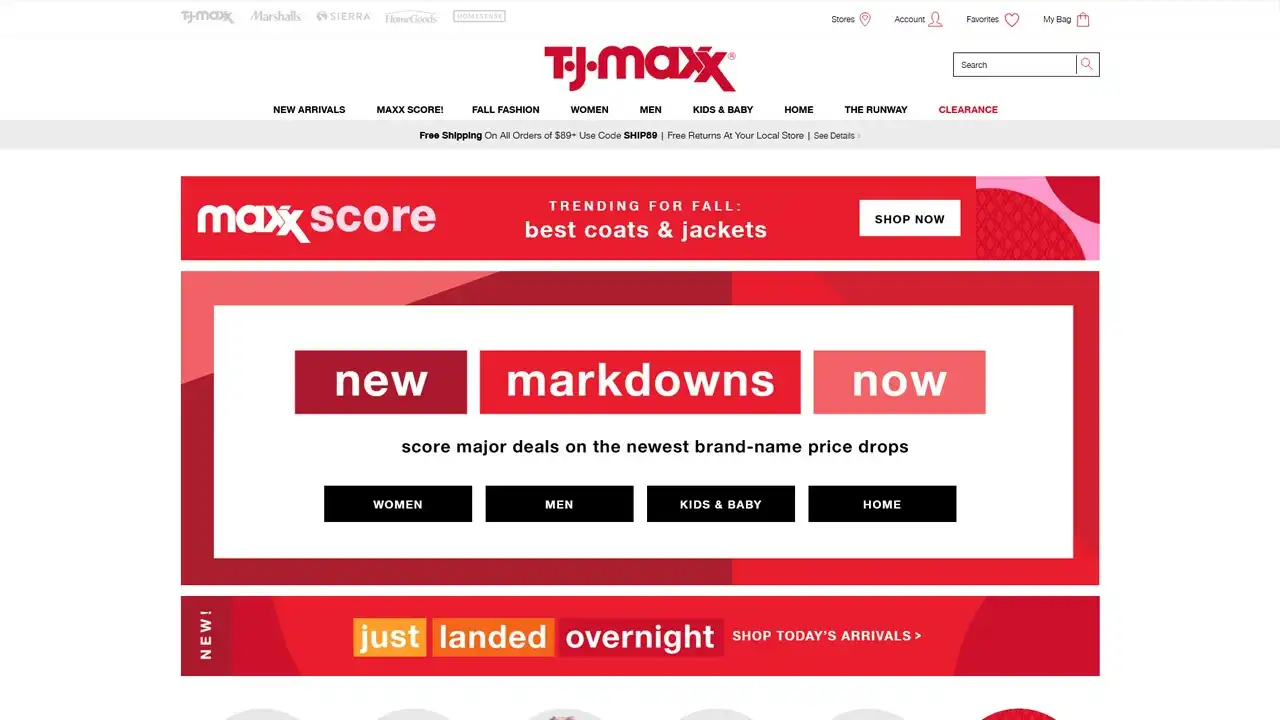 TJ Maxx homepage