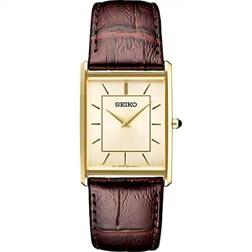 Seiko SWR064 Goldtone Dress Watch with Brown Leather Strap