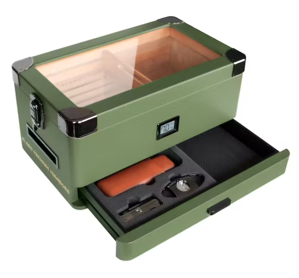 Military Glass Top Cigar Humidor