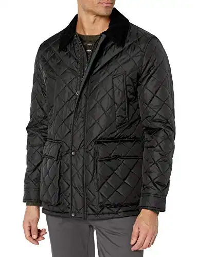 Cole Haan Quilted Nylon Barn Jacket with Corduroy Detail