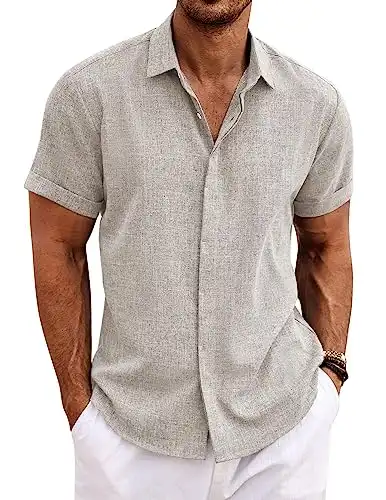 COOFANDY Short Sleeve Linen Shirt