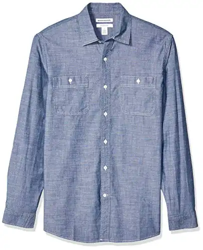 Amazon Essentials Regular-Fit Long-Sleeve Chambray Shirt